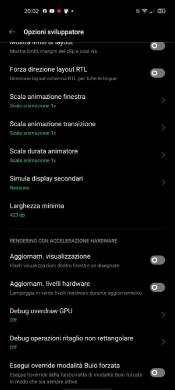 opzioni sviluppatore coloros