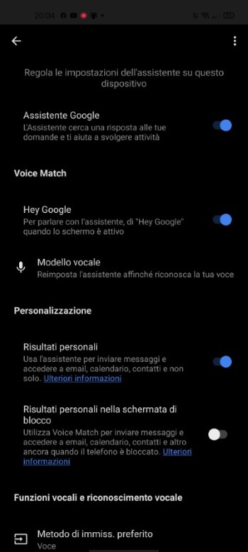 opzioni google assistant