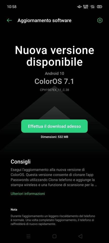 aggiornamento oppo reno2 coloros 7.1