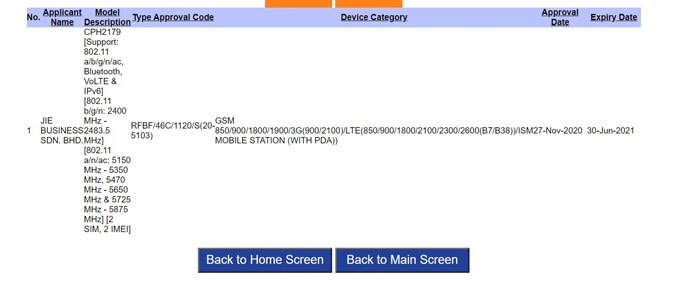 oppo a15s certificazione