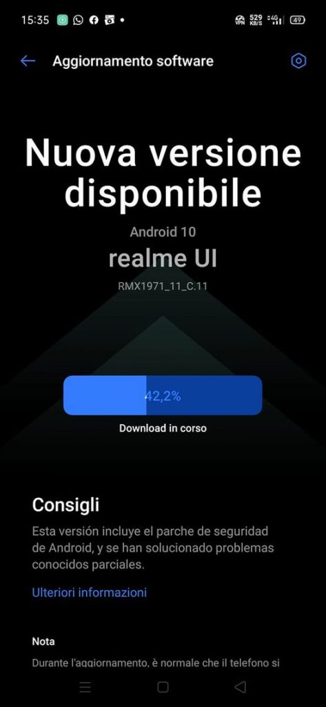 aggiornamento realme patch gennaio