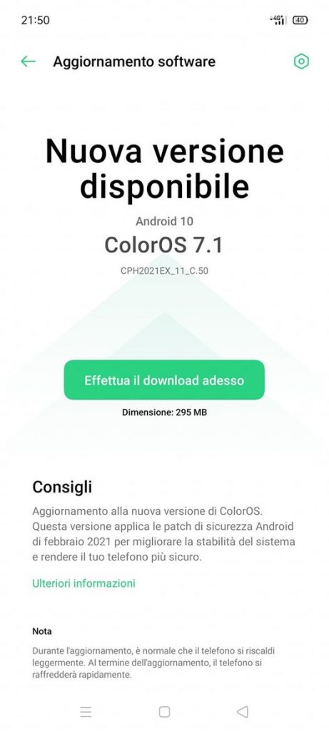 oppo a91 aggiornamento patch febbraio