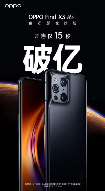 oppo find x3 series vendite cina