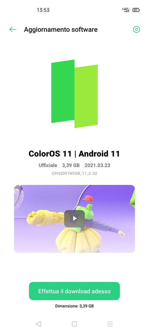 oppo reno4 5g coloros 11 aggiornamento