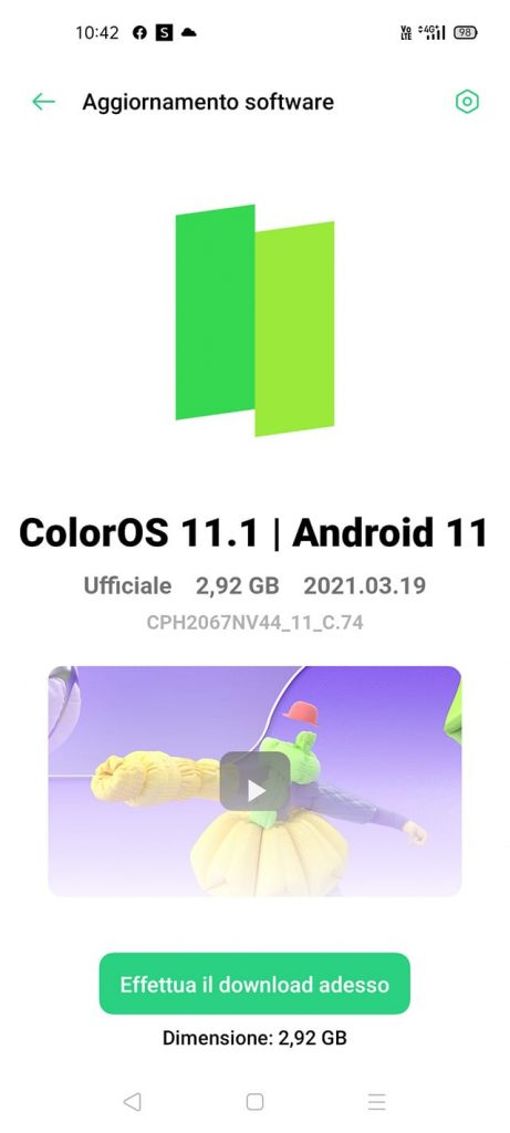 oppo a72 aggiornamento coloros 11