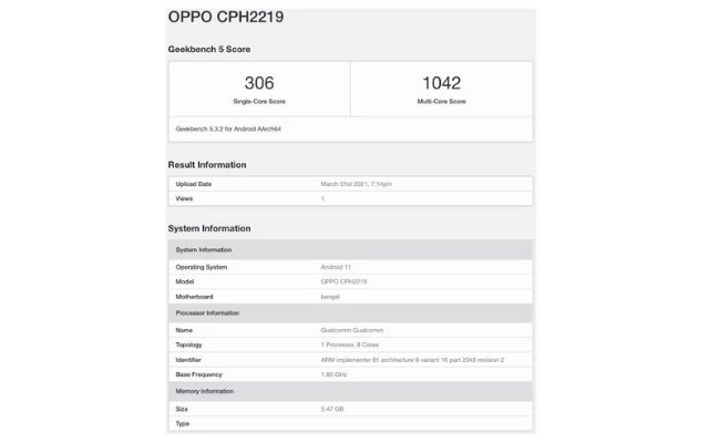 oppo a74 4g geekbench