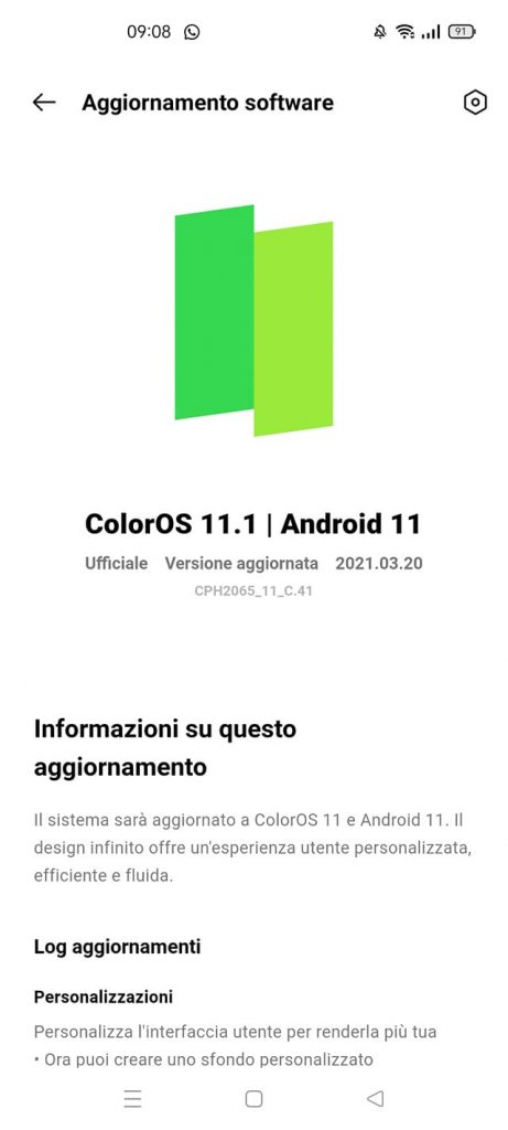 oppo reno4 z coloros 11 aggiornamento francia