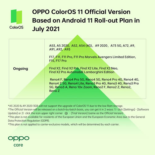 coloros 11 roadmap luglio 2021