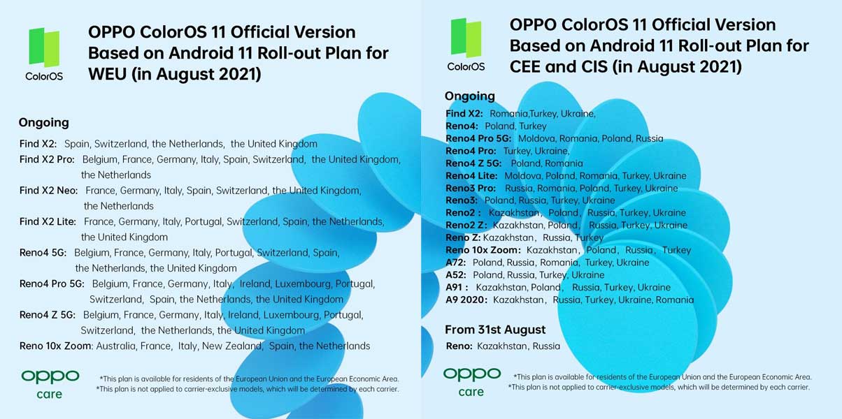 coloros 11 roadmap europa agosto 2021