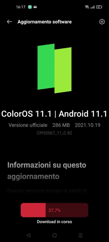 oppo a72 aggiornamento patch ottobre