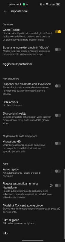 spazio giochi oppo impostazioni