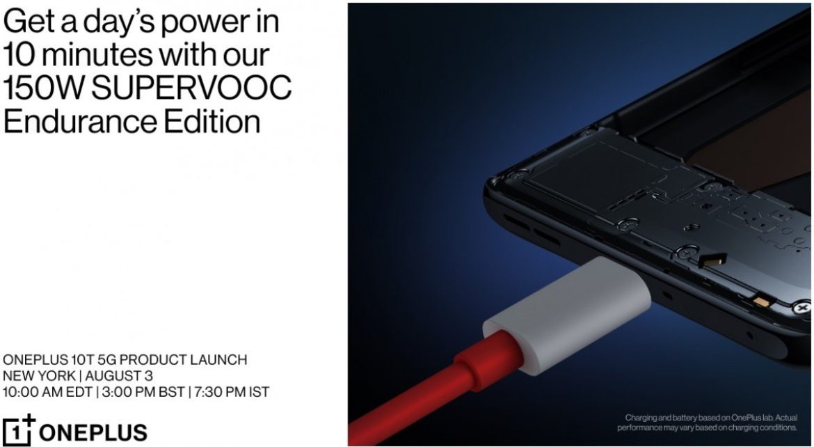 oneplus 10t ricarica rapida a 150w