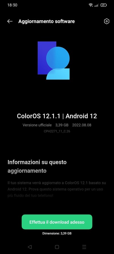 oppo a16s aggiornamento coloros 12