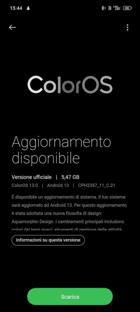 aggiornamento OPPO Reno8 Pro ColorOS 13