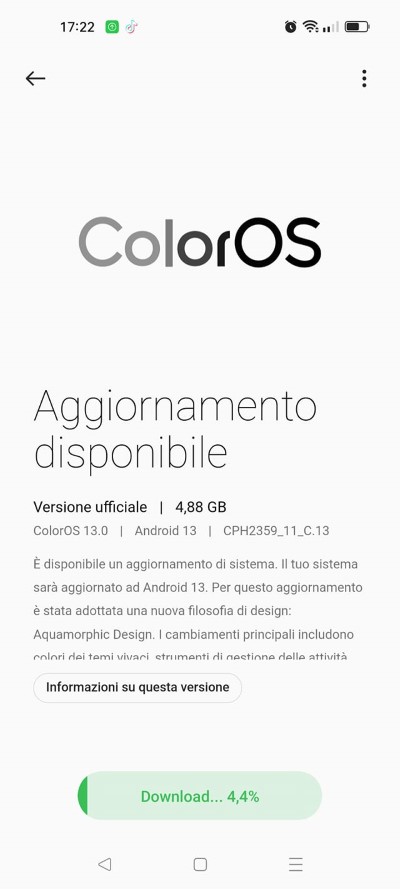 Aggiornamento ColorOS 13 per OPPO Reno8 5G