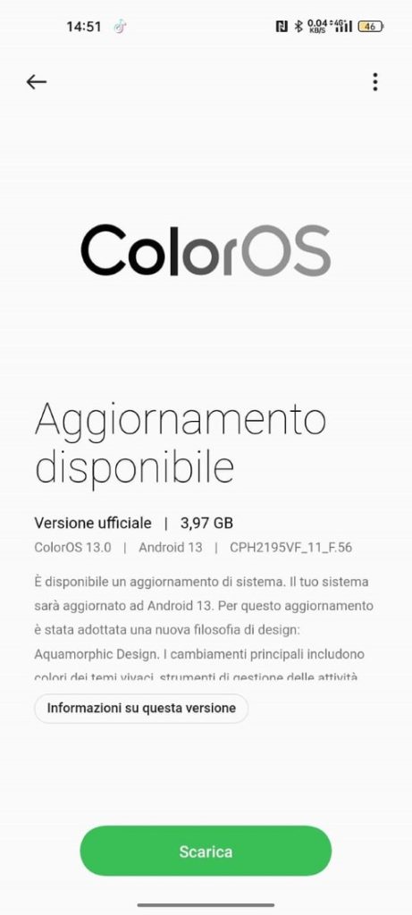 aggiornamento oppo a54 coloros 13