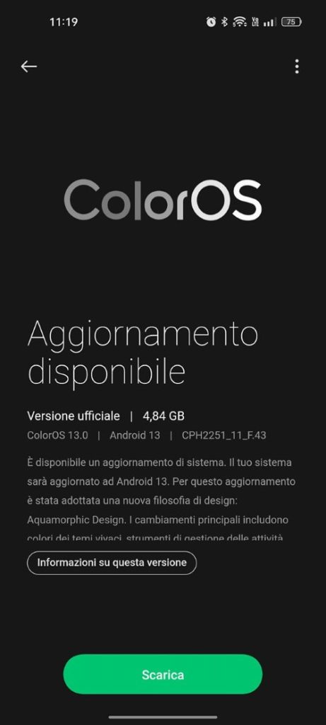 aggiornamento oppo reno6 5g coloros 13