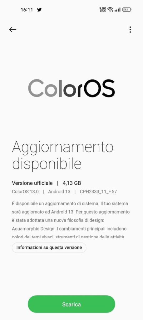 OPPO A96 aggiornamento ColorOS 13