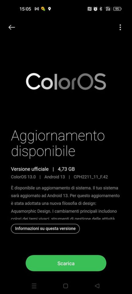 OPPO A94 5G aggiornamento ColorOS 13
