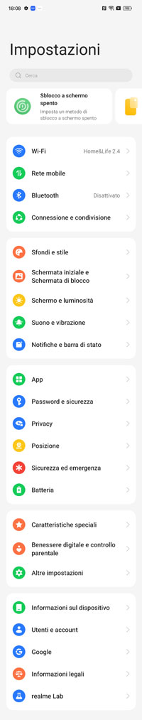 Realme UI 4.0 Impostazioni