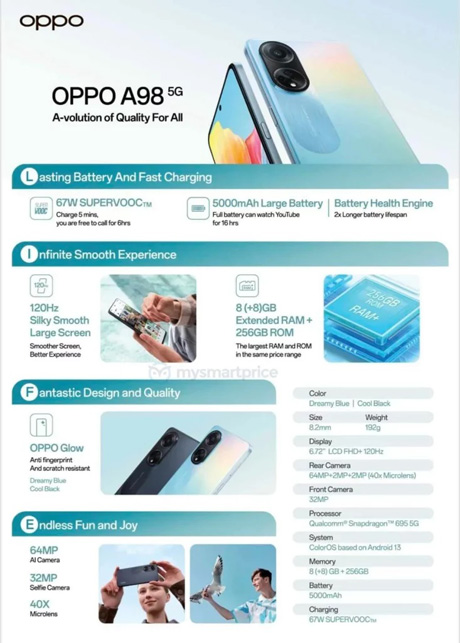 OPPO A98 5G design e specifiche poster