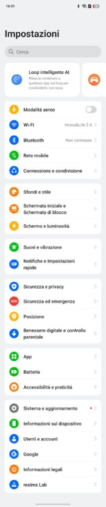 realme UI 6.0 impostazioni
