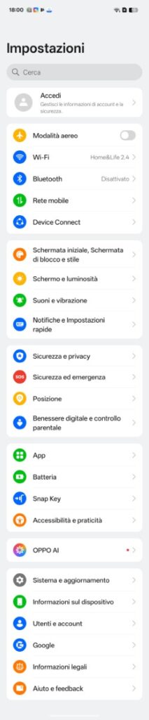 ColorOS 16 impostazioni
